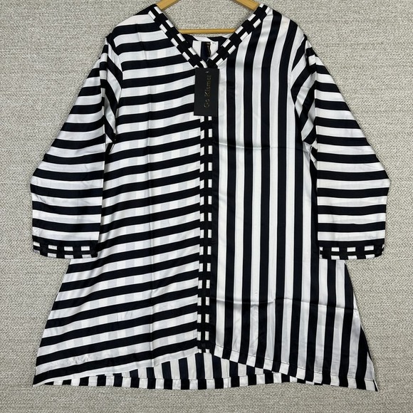 Go Kismet Tops - Go Kismet Sz M Top Striped Tunic Top Black White Shark Bite 3/4 sleeve Artsy